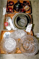 (3) Flats of Pottery, Pie Plates, Vintage Sifter,