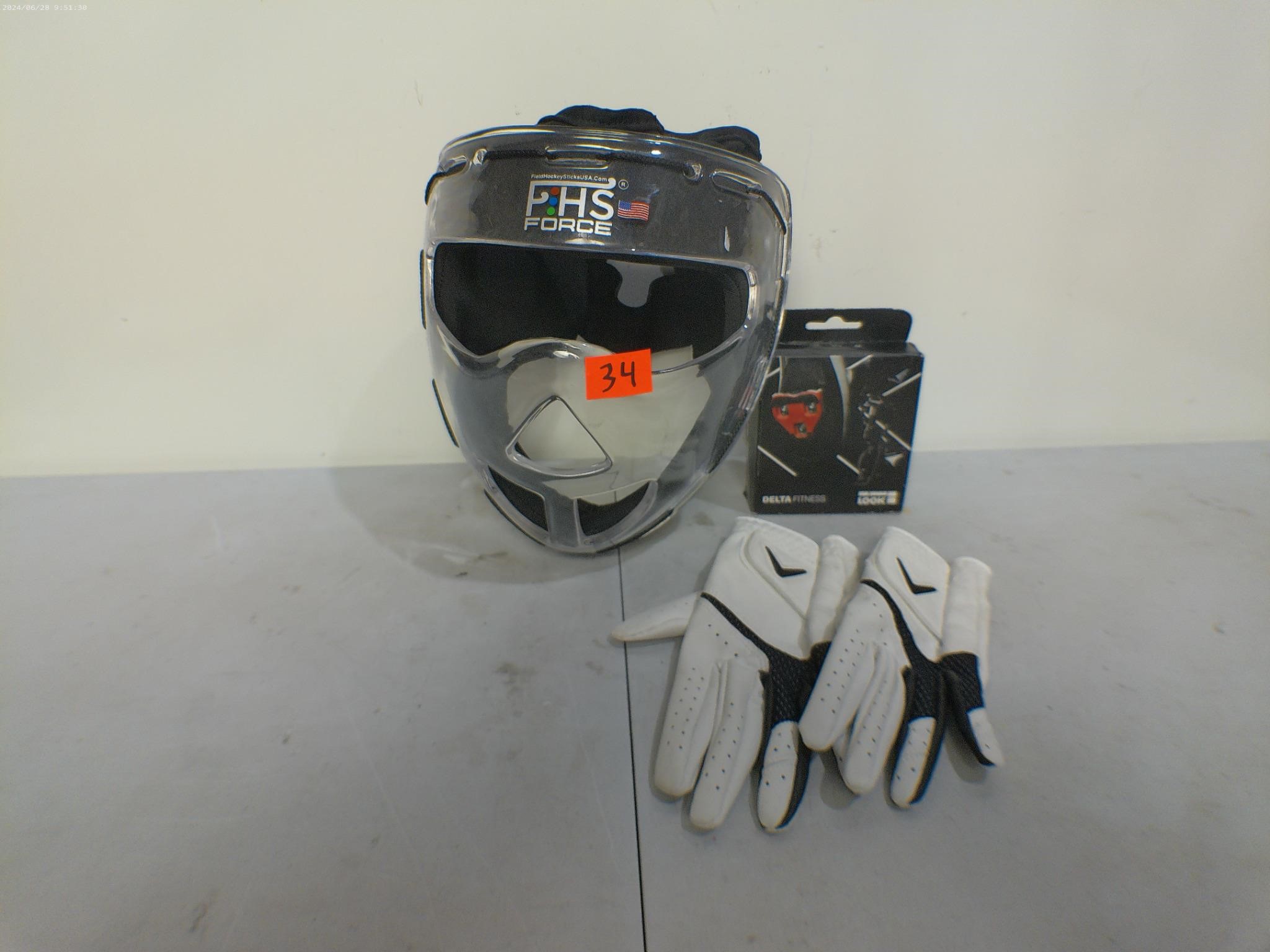 Hockey Mask, Bike Cleats, & Youth Golf Gloves