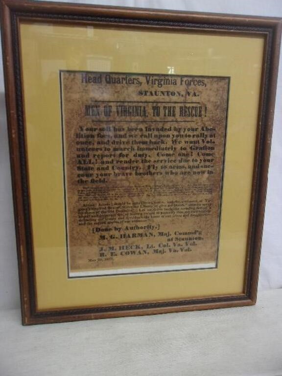 Framed Civil War Advertisment Replica Poster