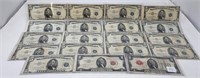 (2) $2 U.S.N.; (17) $5 Silver Certificates (All