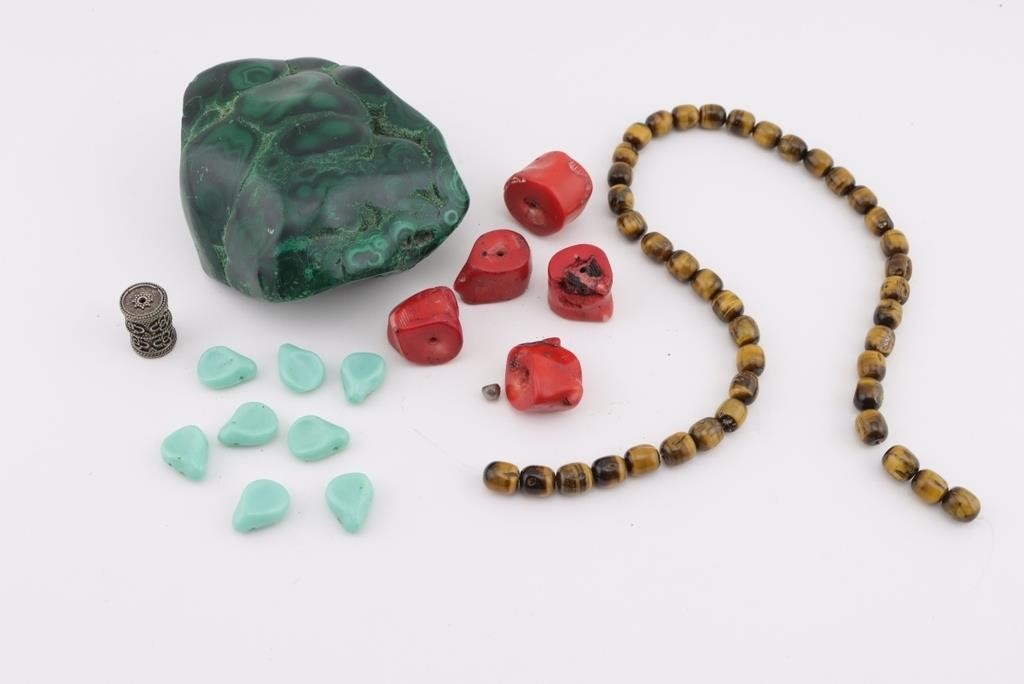 Misc. Stone Beads & Malachite Piece