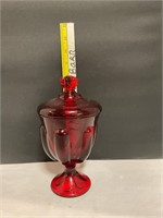 Ruby red glass candy dish with lid