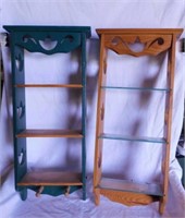 Pair of wooden shelves w/ tulip cutouts on sides,