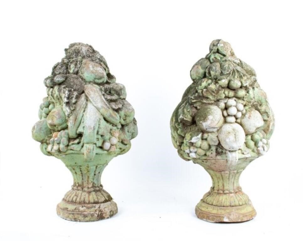 Pr. Cast Concrete Fruit Basket Garden Ornaments