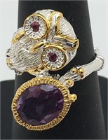 Sterling Silver Amethyst Stone Owl Ring