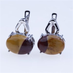 Mookaite French Clip Silver-tone Earrings