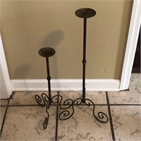 Lot of 2 Standing Metal Candle Holders