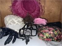 VTG FEATHER HATS & HEAD DRESSES BEADED+FEATHERED