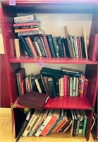 M - LARGE LOT OF BOOKS ON RED SHELF