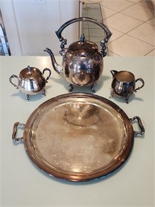 Vintage Silver on Copper tea set and serving tray.