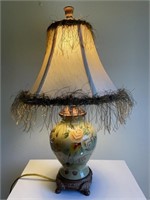 Ceramic Floral Table Lamp w/ Boa Shade