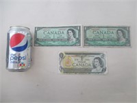 2 Billets $1 de 1954 et  un $1 de 1973