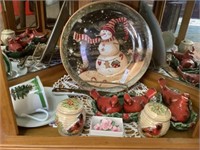 Christmas decor salt, pepper 10" plate, and server