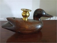 Wooden duck candle holder