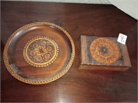 pyrography wooden plate and trinket box made in