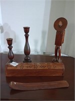 Great group of wooden decor including incense