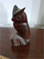 Carved ebony wooden owl figurine