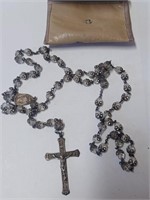 Marked Sterling Cross on Rosary w/ Case