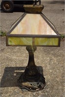 Slag Glass Lamp Yellow and Green, Measures 19.5"H
