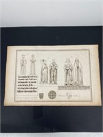 RARE Auth.18th C Engraving of 3 15th C Couples