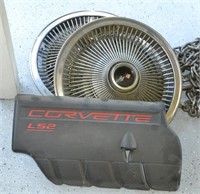 Two Corvette Hubcaps and Cover