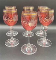 Vintage Bohemia Cranberry Cut to Clear Cordials