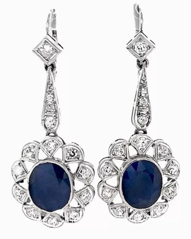 Platinum 9.00cts Blue Sapphire & Diamond Earrings