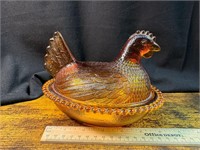 INDIANA CARNIVAL GLASS AMBER CHICKEN/HEN