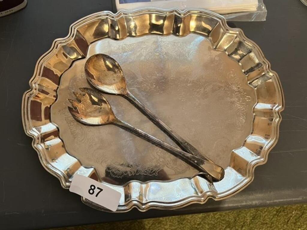 Silverplate Platter w/ Rogers Salad Fork & Spoon