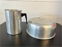 Aluminum pie plate topper and tea pitcher