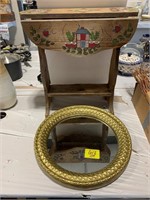 GOLD PAINTED MIRROR, TOLL PAINTED DROP-LEAF TABLE