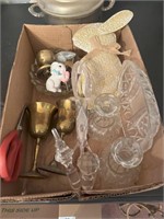 Box of Misc. Brass and Clear Glass Items