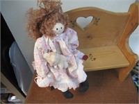 Doll Size Bench with Wooden Doll