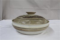 Signed pottery casserole, 10.5 X 5.5"H