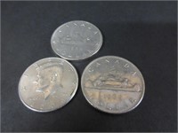 2006 US DOLLAR AND 2-1969 CANADA DOLLAR COINS