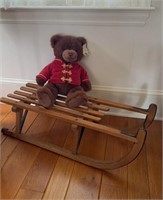 Antique iron rudder wood child sled 3 ft