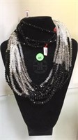 4 BLACK & CRYSTAL COLORED GLASS BEAD NECKLACES