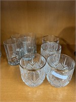 Lot of crystal glass cups with gold trim top