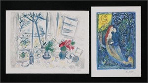 After Marc Chagall 2 Lithographs Fleurs & Wedding