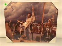 Jimi Hendrix print on canvas approx 16x20 in