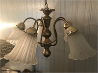 Gold Toned Hanging Light Fixture 5 Bulbs