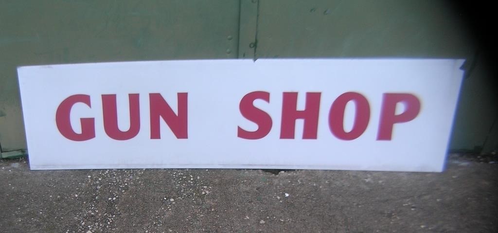 Gunshop Lucite advertising sign 16x5