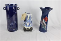 Blue Flower Vases w/ Ornate Candle