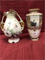 Hand painted Nippon vase with ship scene and