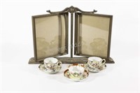 Antique Porcelain Painted Tea Cups, Swing Frame