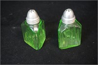 Triangle Green Vaseline Salt and Pepper Shakers