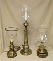 Brass Table Lamps with Hurricane Shades.