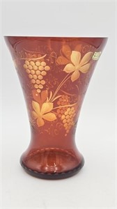 Egermann Czech Crystal Cut to Clear Amber Vase