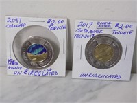 2 Differnt 2017 Canada Toonies Coloured and Plain