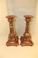 2 Oriental candle holders w/ coy fish bottom,